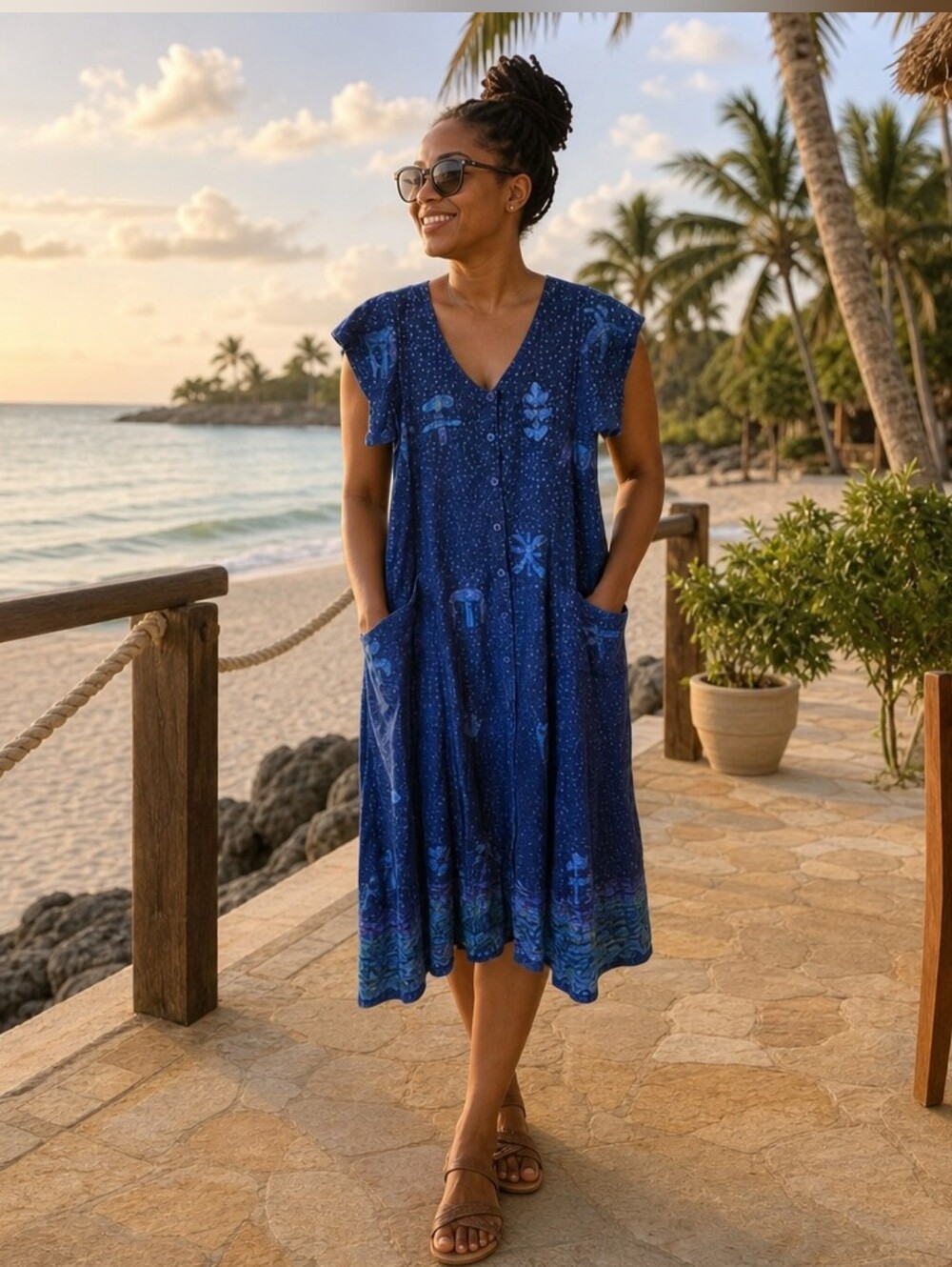 Nnamdi Ibenagu Spirit of Courage African Batik Tie Dye Dress  Small - Blue Green